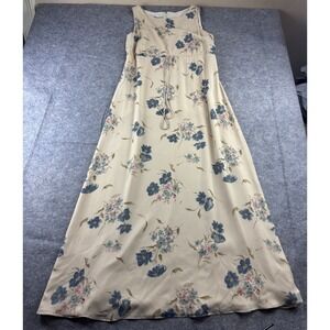 Ann Taylor VTG 90s 100% Silk Maxi Dress Women's 12 Yellow Floral Cottagecore